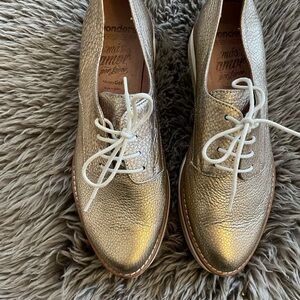 Gold Leather Women's Loafers